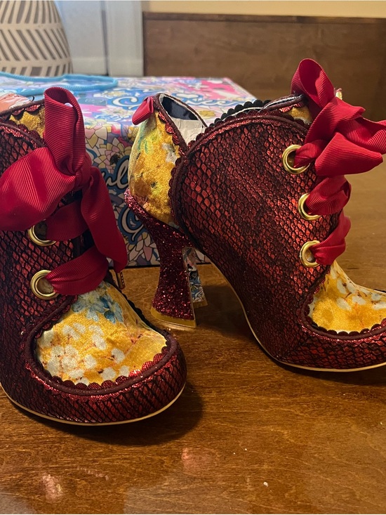 Irregular Choice Shoes - Irregular Choice Red Floral Velvet Lace-Up Booties